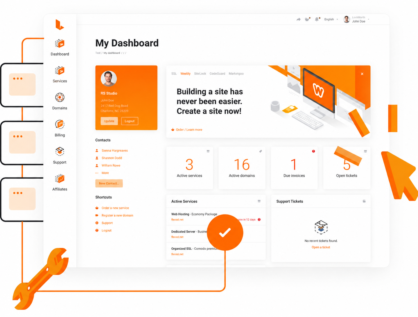 Web Hosting, Domain Names, VPS/VDS, Dedicated servers - Super easy control panel to manage all your services