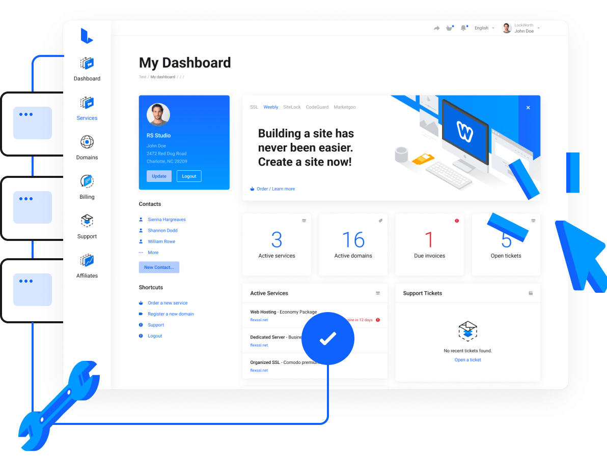 Web Hosting, Domain Names, VPS/VDS, Dedicated servers - Super easy control panel to manage all your services